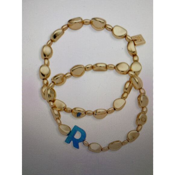 NEW open edit set of two initial bracelets in blue “R” - Picture 1 of 4